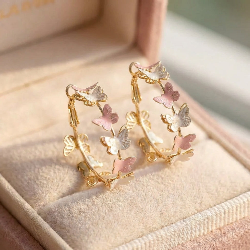 Vintage Butterflies Hoop Earrings