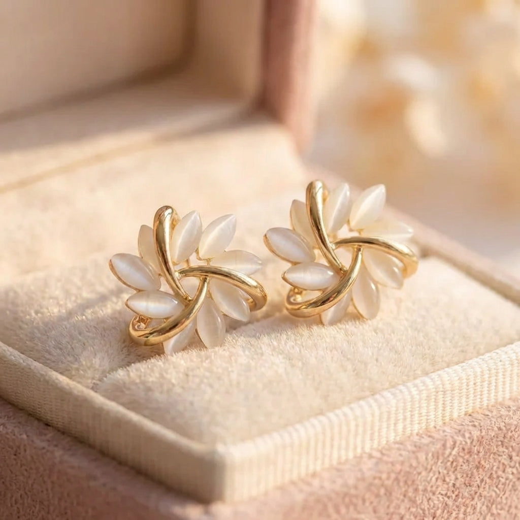 Luxury White Opal Earrings In Gold
