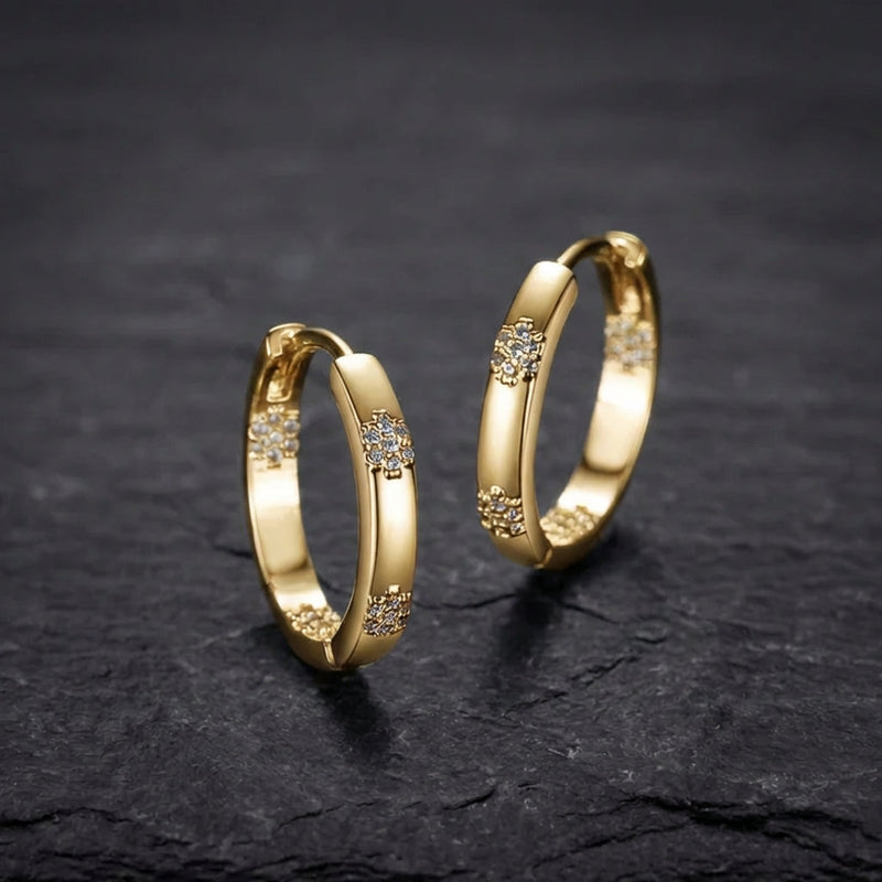 Vintage Golden Flower Hoop Earrings