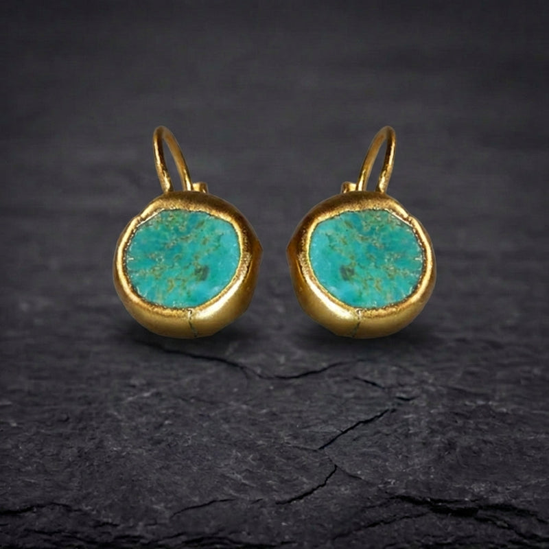 Gold Earrings With Turquoise Stone