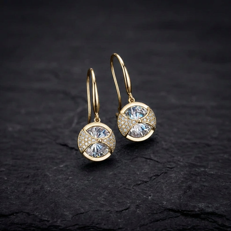Gold Round Sparkle Drop Earrings