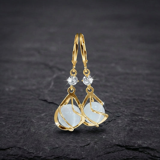 Vintage White Opal Dangling Golden Earrings