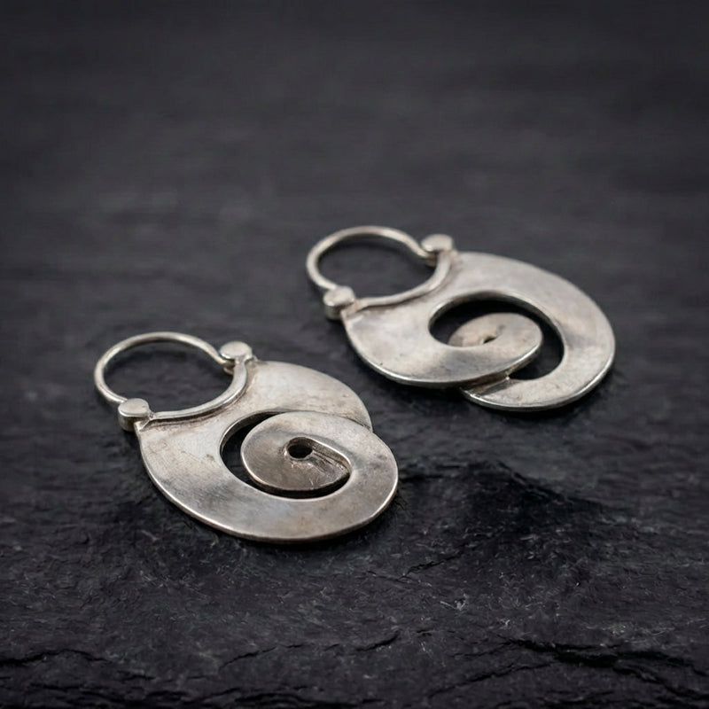 Vintage Spiral Dangle Silver Earrings
