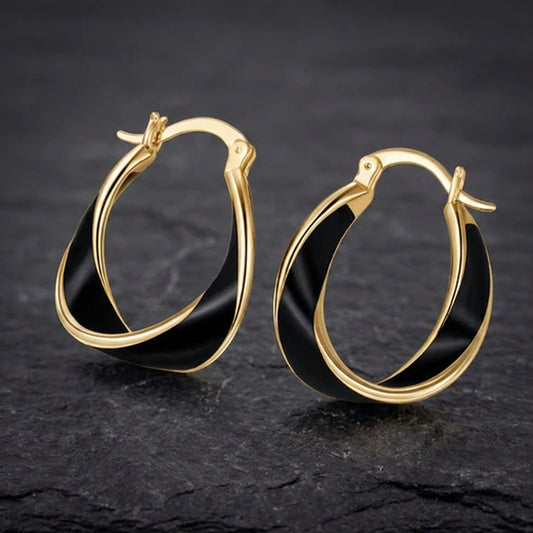 Black Hoop Rose Gold Earrings