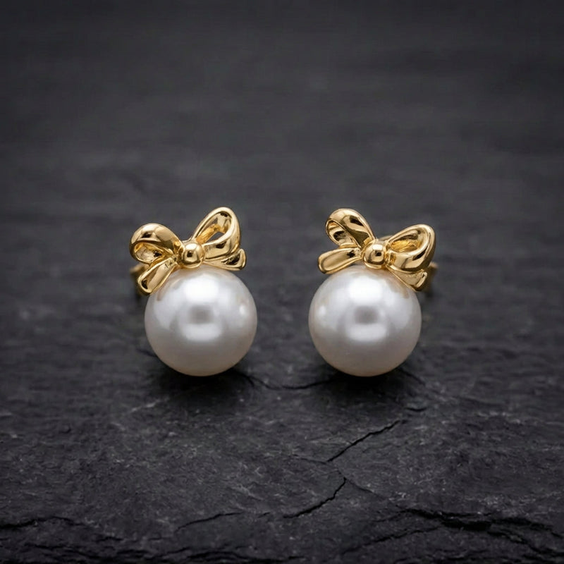Classic Pearl Bowknot Stud Earrings