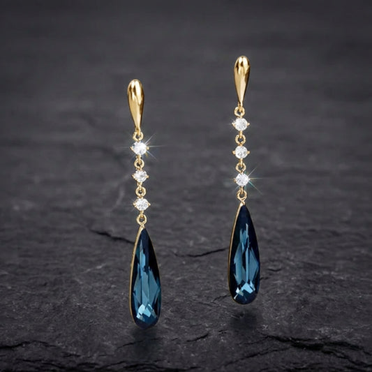 Long Summer Blue Stone Fashion Earrings