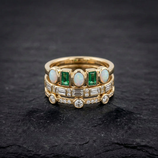 Vintage White And Green Opal Rings