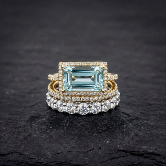 Vintage Silver Turquoise Glass Ring Set