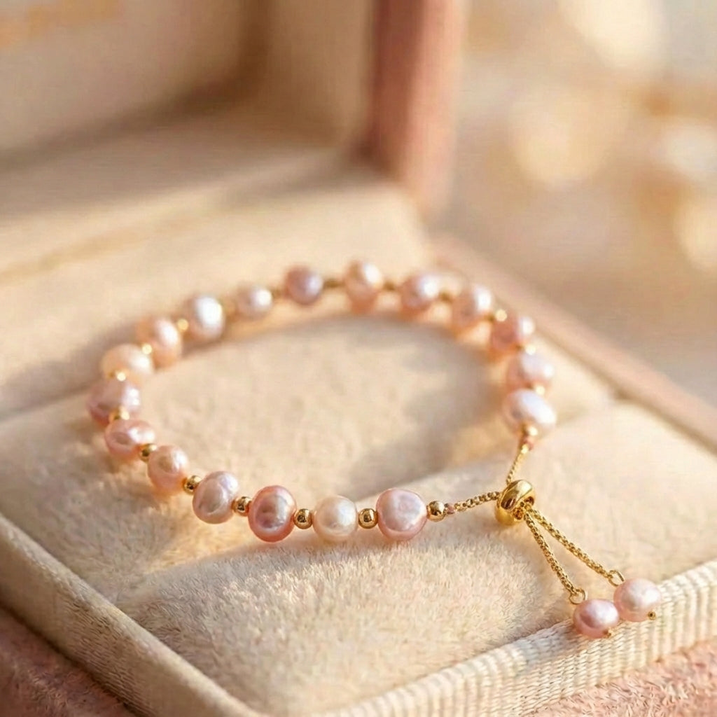 Vintage Pink Pearl Charm Wrist Bracelet