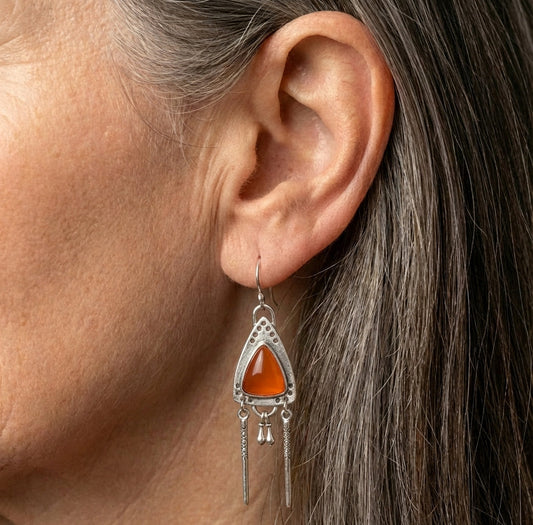Vintage Tribal Triangle Amber Earrings
