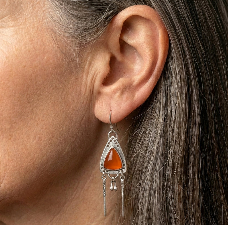 Vintage Tribal Triangle Amber Earrings