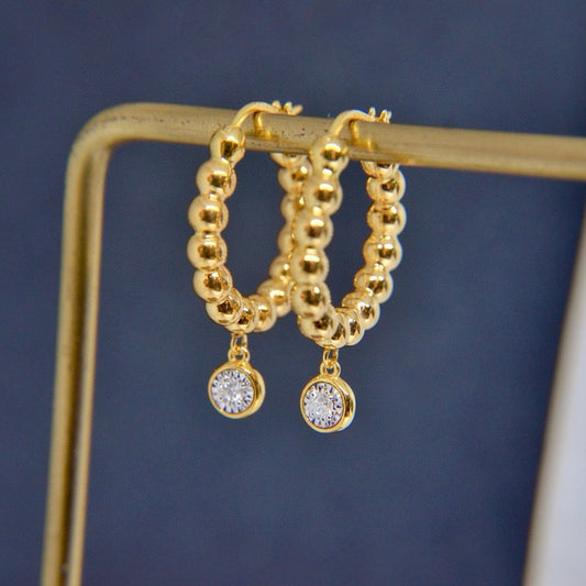 Gold Beaded Crystal Earrings