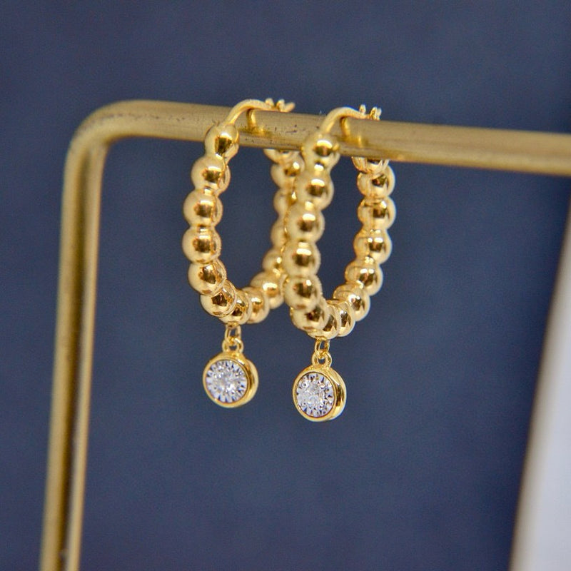 Gold Beaded Crystal Earrings