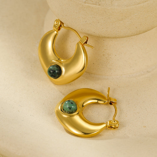 Gold Jade Hoop Earrings