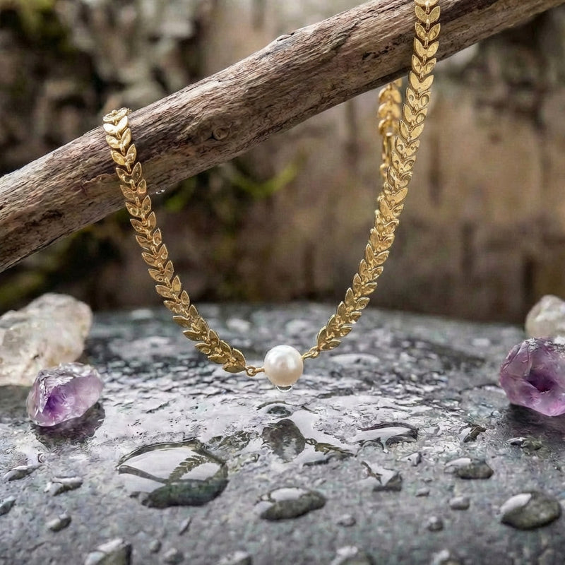 Greek Pearl Necklace In Gold