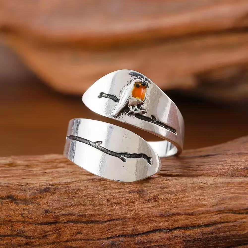Handmade Amber Bird Ring