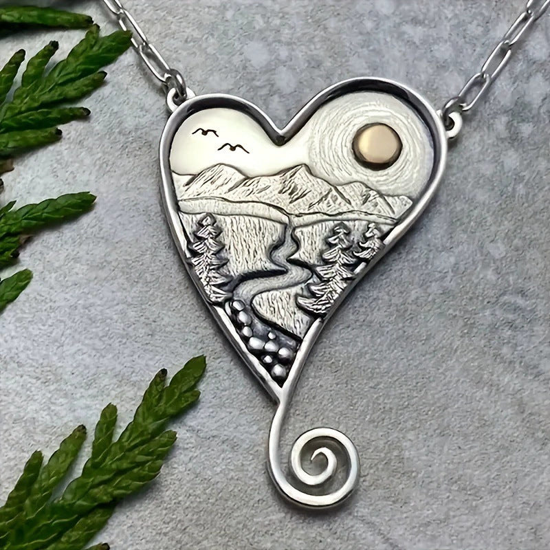 Handmade Mountain Heart Necklace