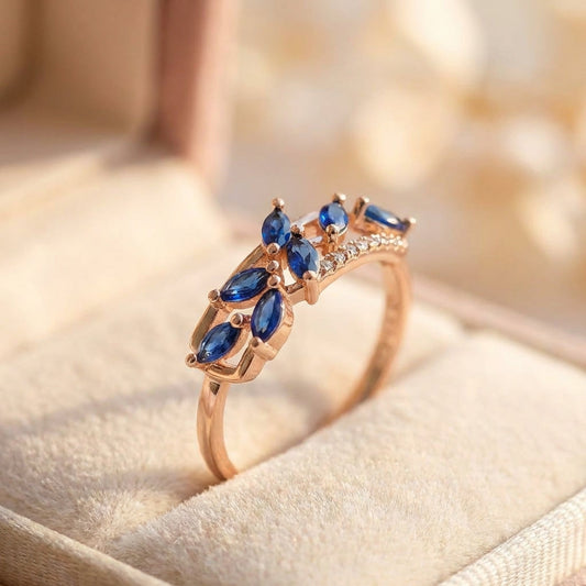 Leaf Shape Blue Zircon Paved Ring