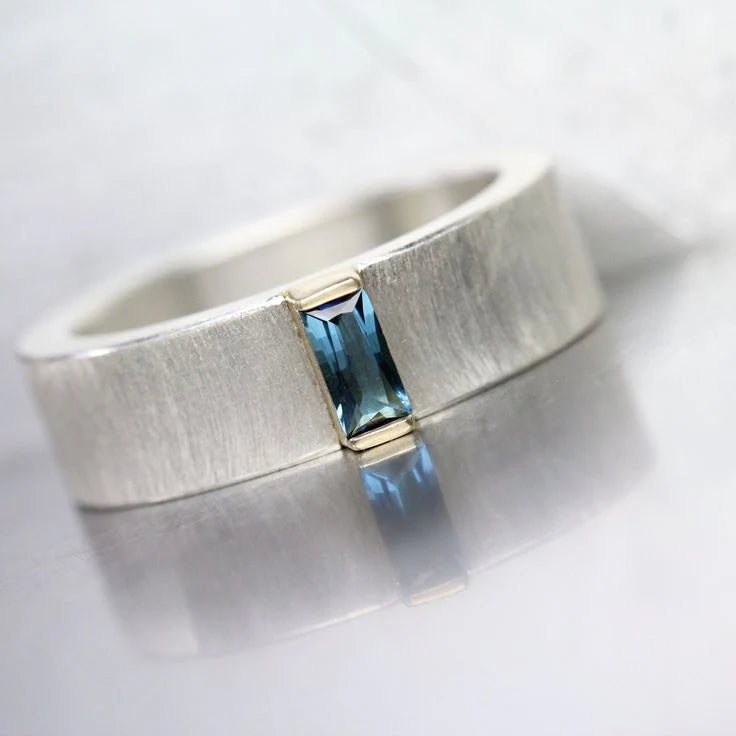 Minimalist Blue Topaz Silver Ring