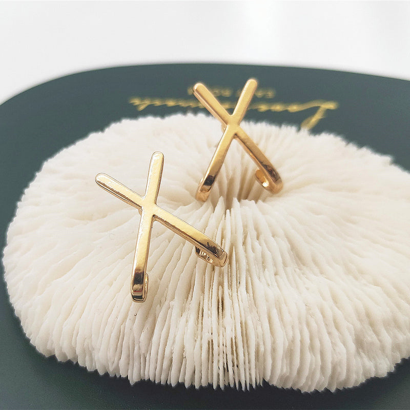 Minimalist Gold Cross Earrings