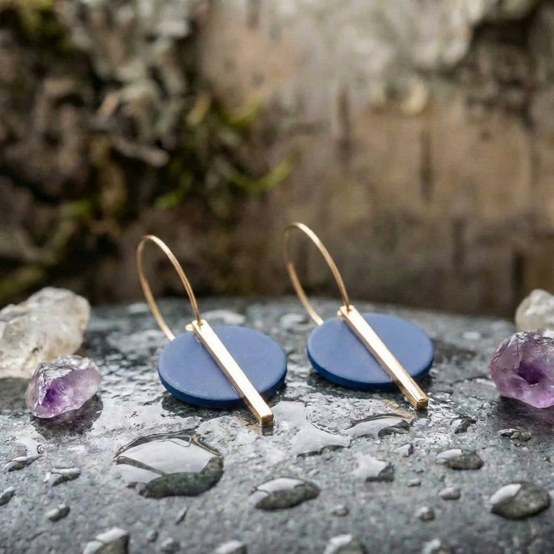 Minimalist Navy Circle Earrings