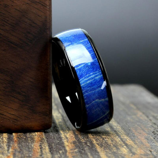 Modern Blue Striped Ring