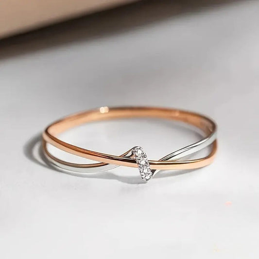 Gold & Silver Fine Spiral Zirconia Ring