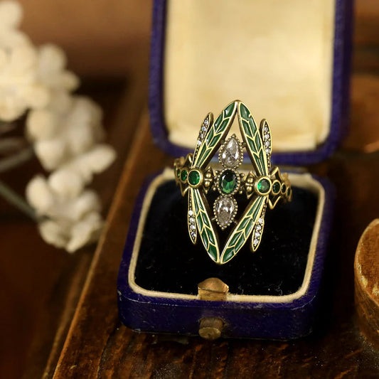 Art Nouveau Leaf Marquise Ring