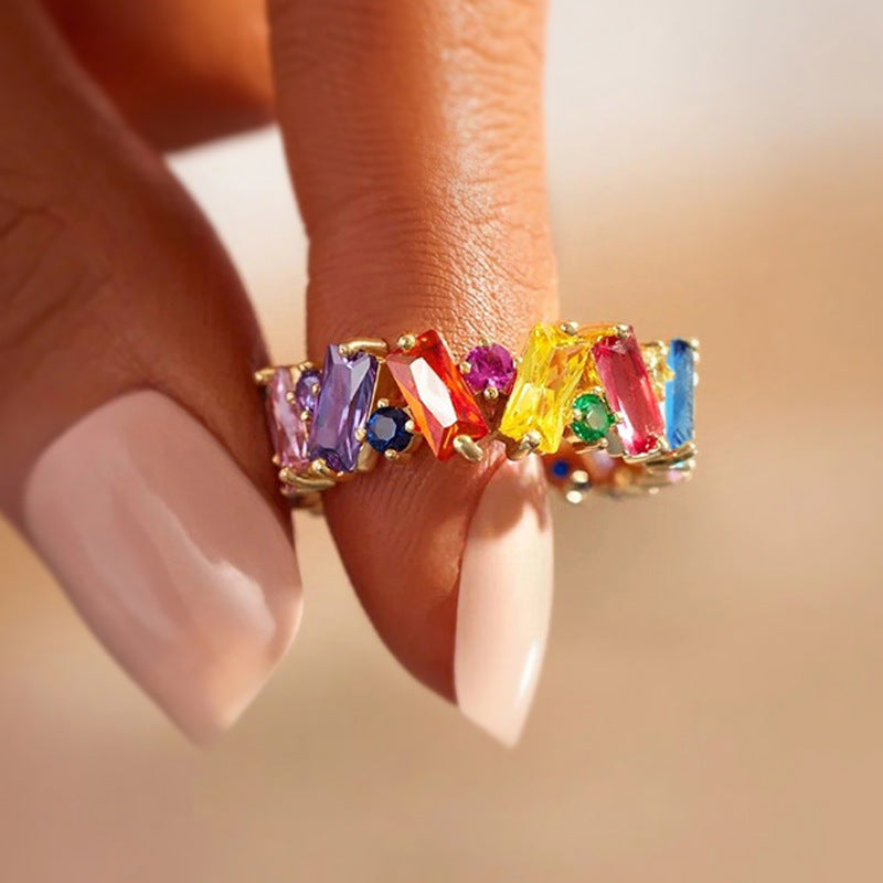 Elegant  Rainbow Baguette Eternity Band Ring