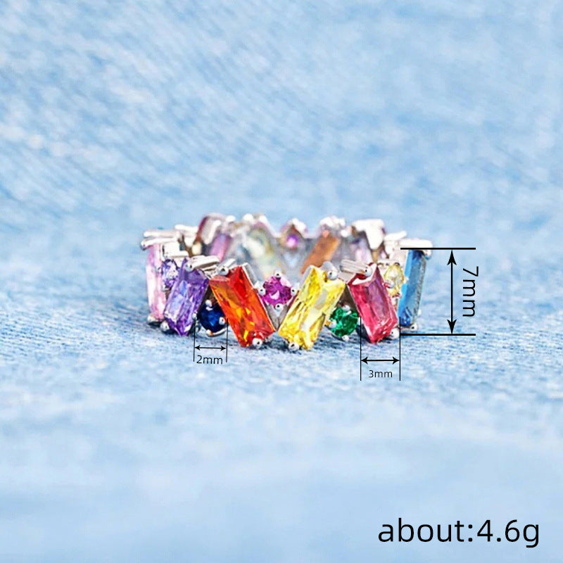 Elegant  Rainbow Baguette Eternity Band Ring