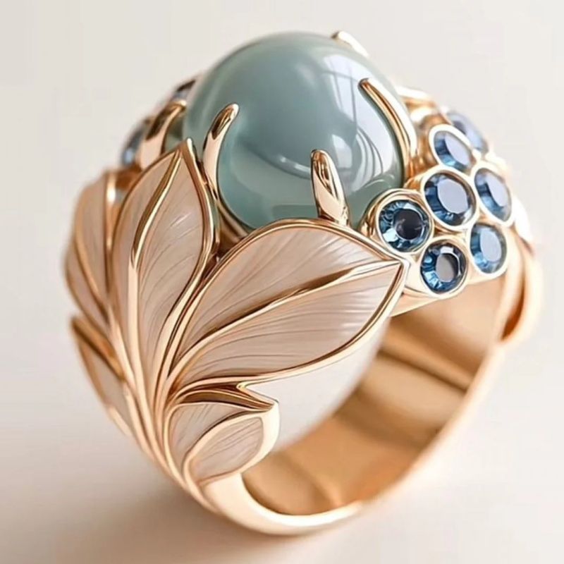 Elegant Bloom Blue Gem Floral Ring