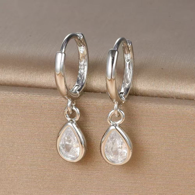 White Glass Rounded Silver Earrings