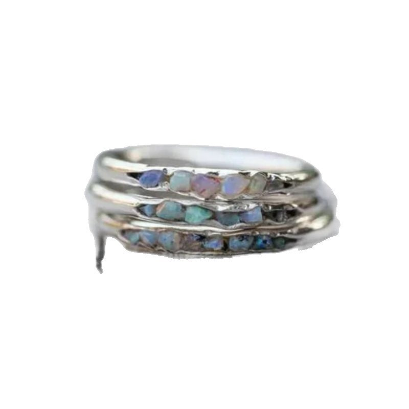 Vintage Boho Rustic Silver Opal Band Ring