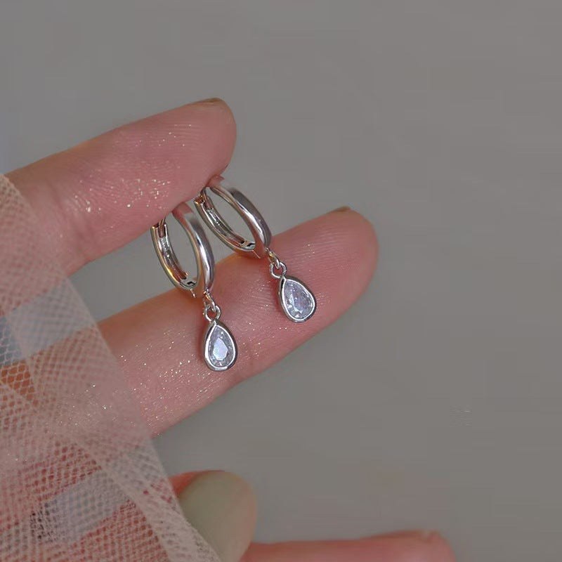 White Glass Rounded Silver Earrings