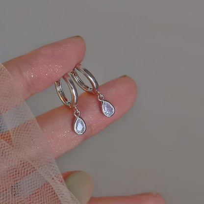 White Glass Rounded Silver Earrings