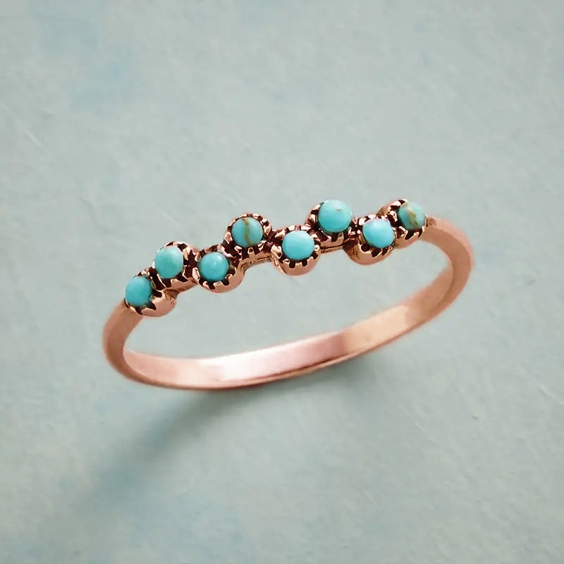 Vintage Boho Minimalist Turquoise Dot Accent Ring
