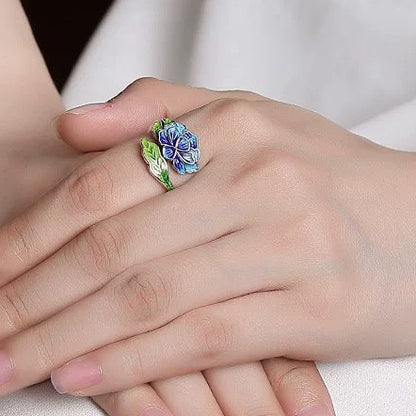 Nature Blue Enamel Flower Ring