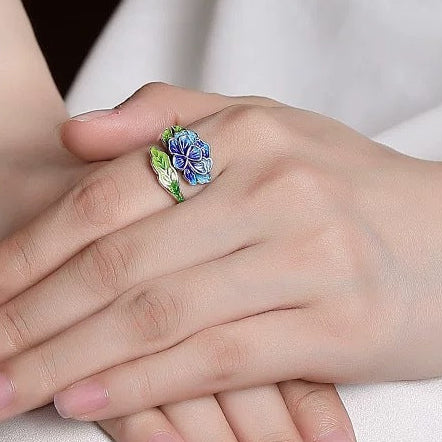 Nature Blue Enamel Flower Ring