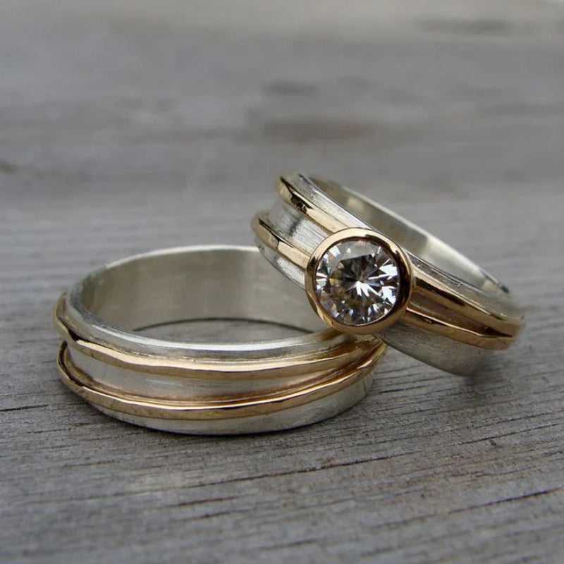 Elegant Diamond Dual Tone Ring Set