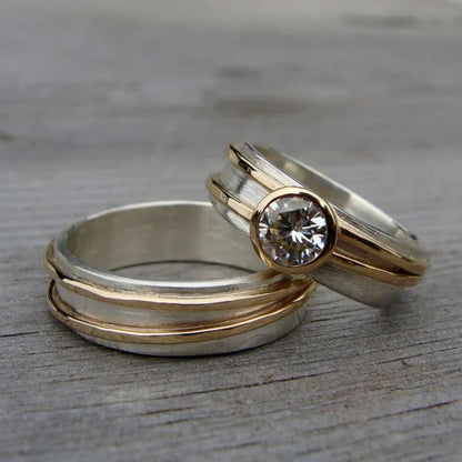 Elegant Diamond Dual Tone Ring Set