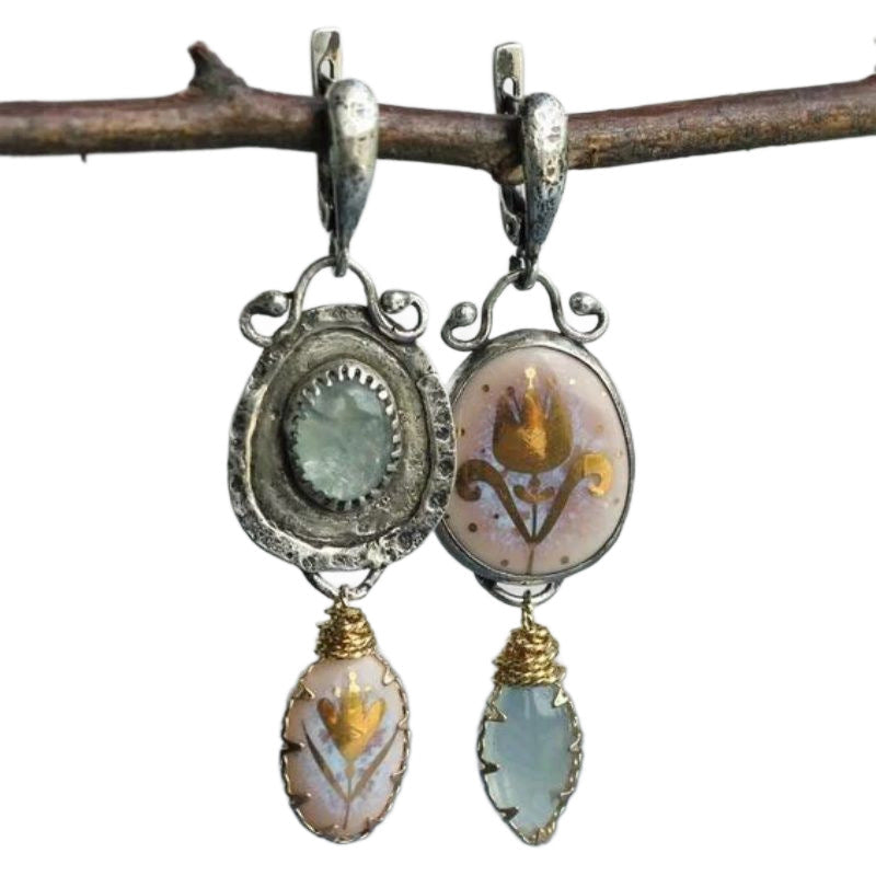 Elegant Art Nouveau-Inspired Gemstone & Enamel Earrings