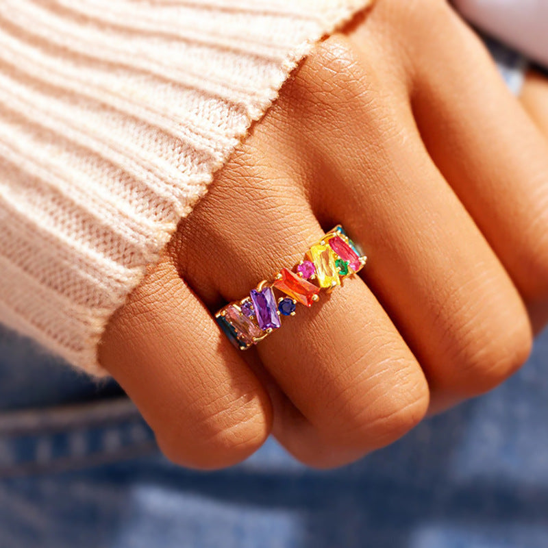 Elegant  Rainbow Baguette Eternity Band Ring
