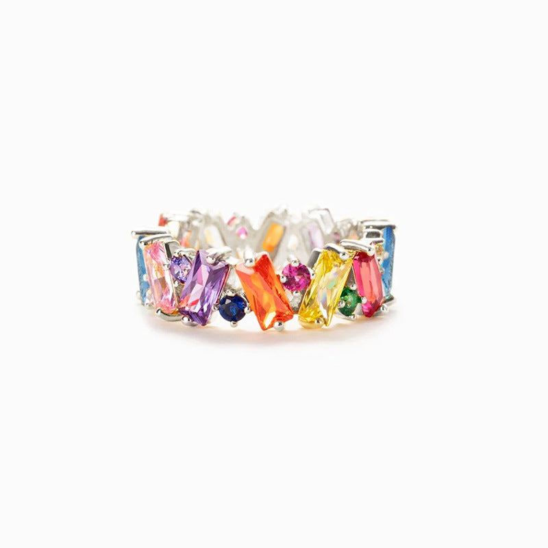 Elegant  Rainbow Baguette Eternity Band Ring