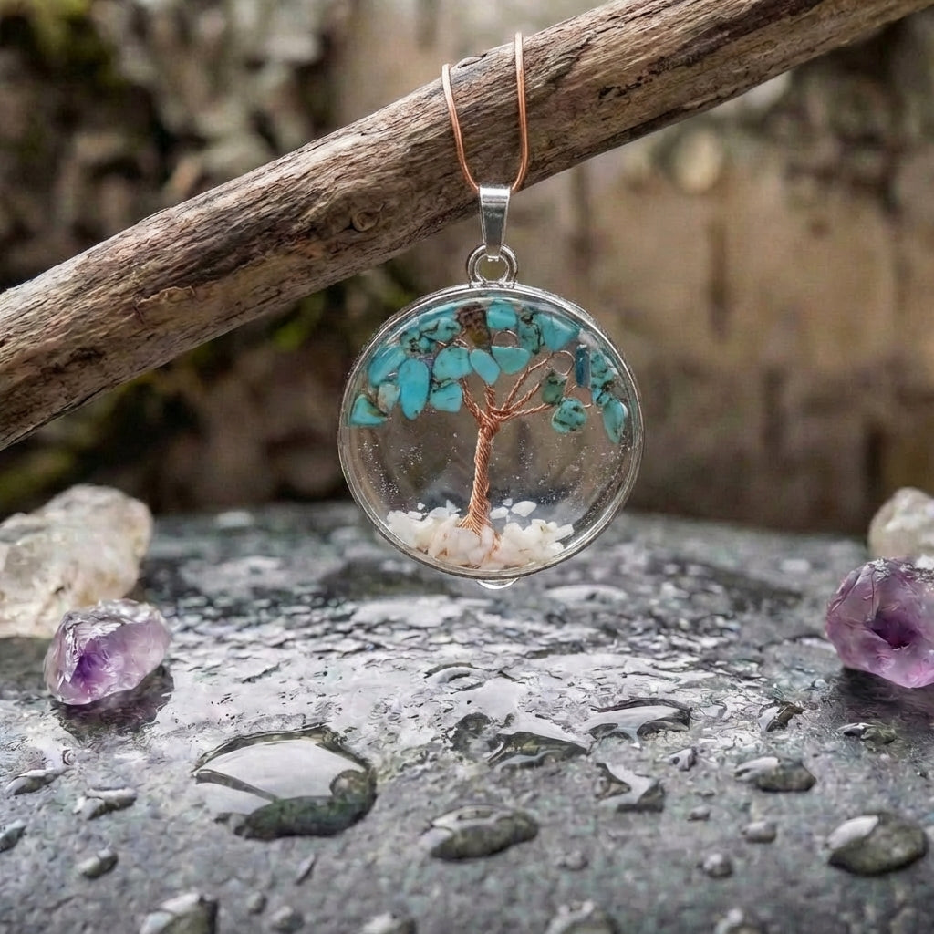 Opal Tree Of Life Necklace In Silver