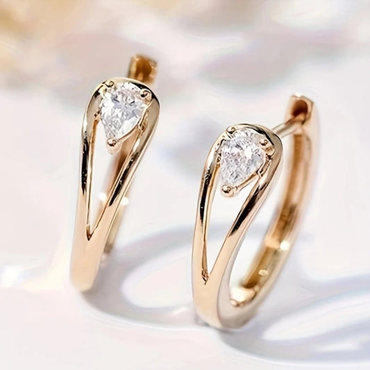Golden Inlaid Drop Crystal Earrings