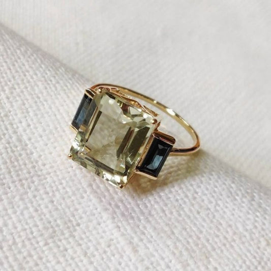 Inlaid Green & Blue Glass Ring