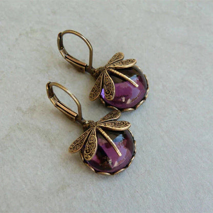 Vintage-Style Glass Dragonfly Earrings
