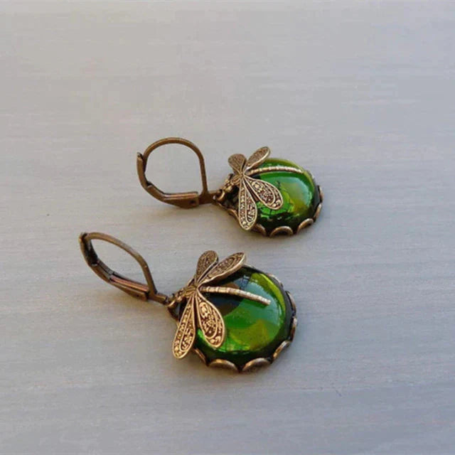 Vintage-Style Glass Dragonfly Earrings