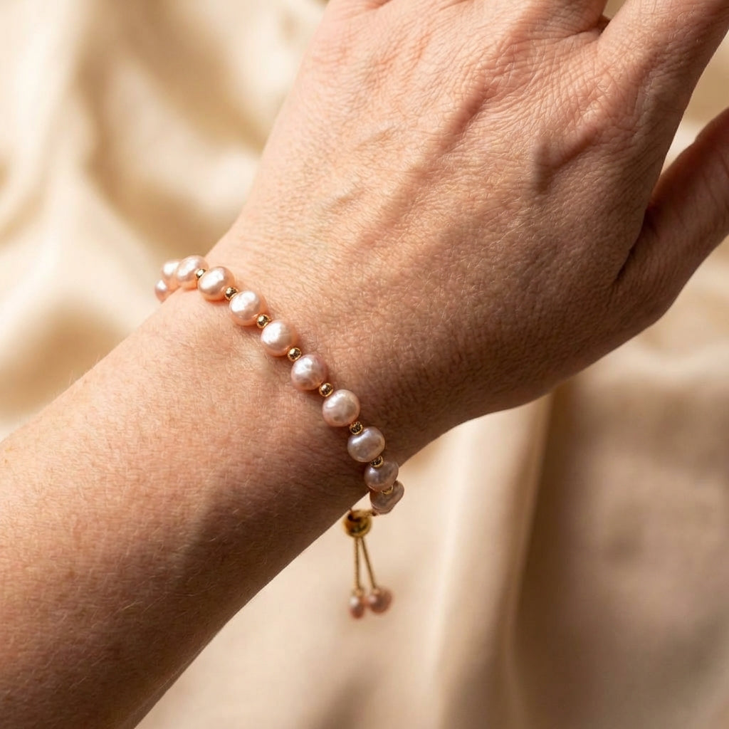 Pink Pearls In Gold Bracelet