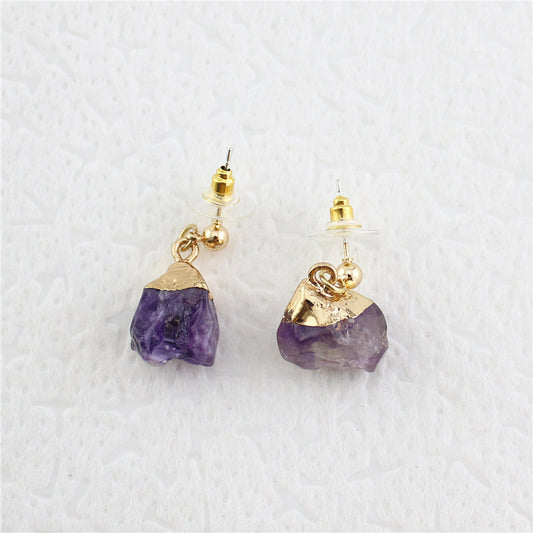 Raw Amethyst Gold Earrings